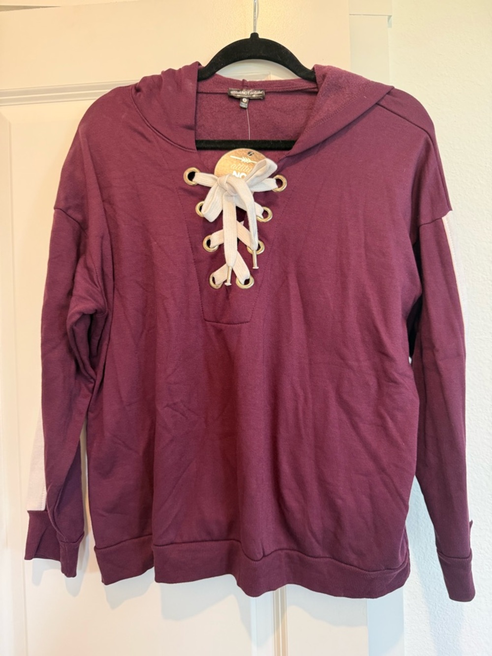 Attitude Not Included Lace-Up Hooded Sweatshirt in Plum